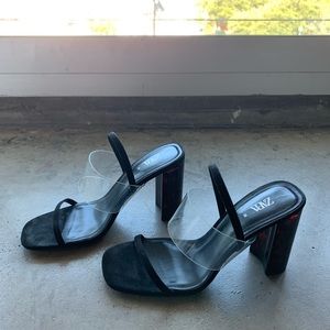 Zara Black Slingback Tortoise Chunky Block Heel 9